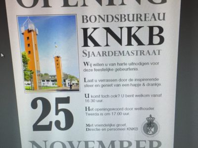 Uitnodiging van opening Bondsbureau 25 nov.te  Franeker