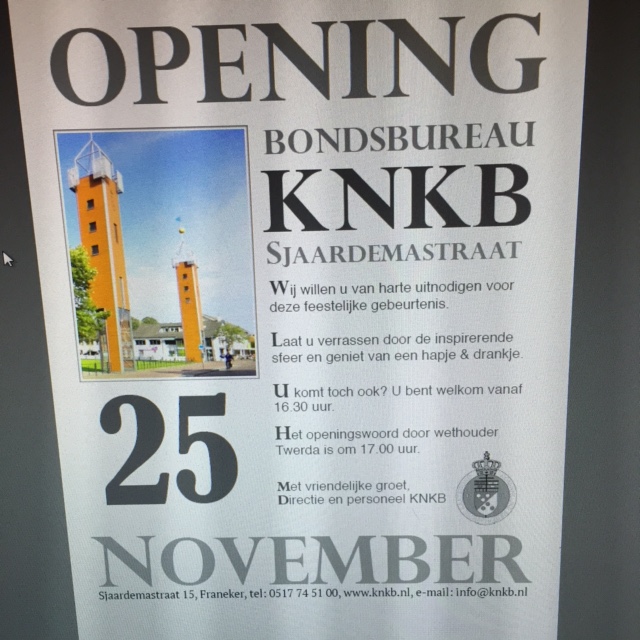 Uitnodiging van opening Bondsbureau 25 nov.te  Franeker
